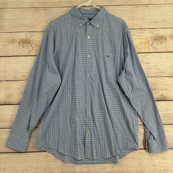 Vineyard Vines Performance Classic Fit Tucker Shirt Men's Size L Blue/Pink Plaid - Picture 1 of 13